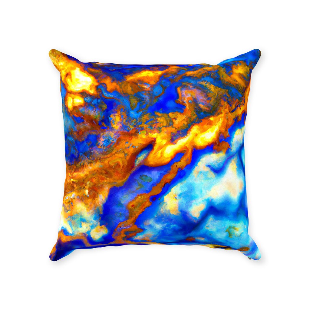 Blue Lapis Lazuli Pillow, Abstract Blue and Orange Throw Pillow