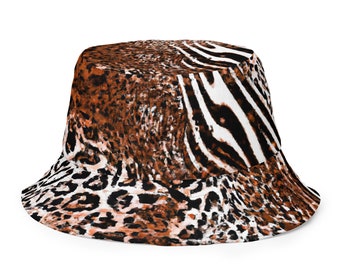 Brown Zebra Two-Sided Bucket Hat, Reversible Bucket Hat, Beach Hat, Sun Hat, Festival Rave Hat, Animal Print Moisture-Wicking Breathable Hat