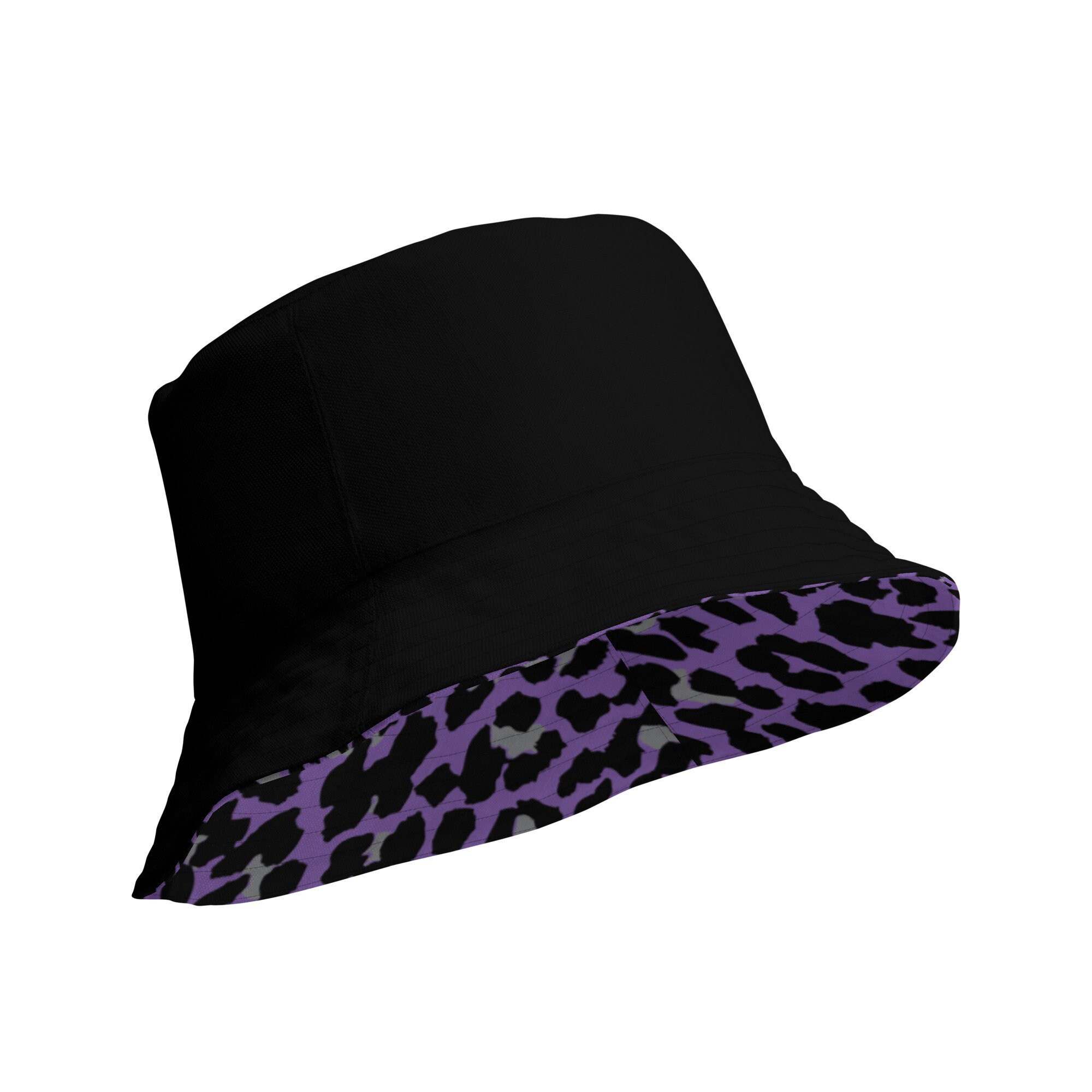 Purple Leopard Reversible Bucket Hat, Two Sided Bucket Hat