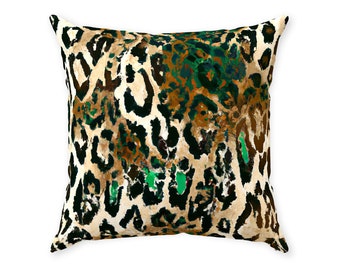 Emerald Leopard Throw Pillow, Luxury Animal Print Pillow, Accent Throw Pillow, Modern Home Decor, Green Leopard Pillow, Housewarming Gift