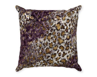 Amethyst Leopard Throw Pillows, Animal Print Accent Pillow, Purple, Gold, Leopard Home Décor, Luxury Throw Pillow, Housewarming Gift
