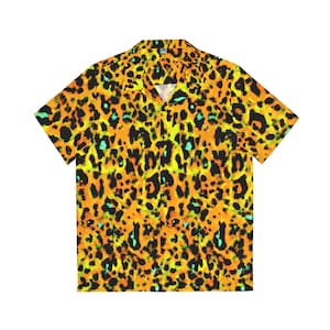 Leopard Button-Up Shirt, Casual Button Down Shirt, Aposematic Leopard Summer Button-up, Unisex Shirt, Hawaiian Shirt