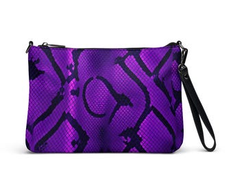 Purple Snake Skin Crossbody Bag, Snake Purse, Dark Purple Snake Pattern Side Bag, Animal Print Clutch, Reptile Bag, Detachable Straps