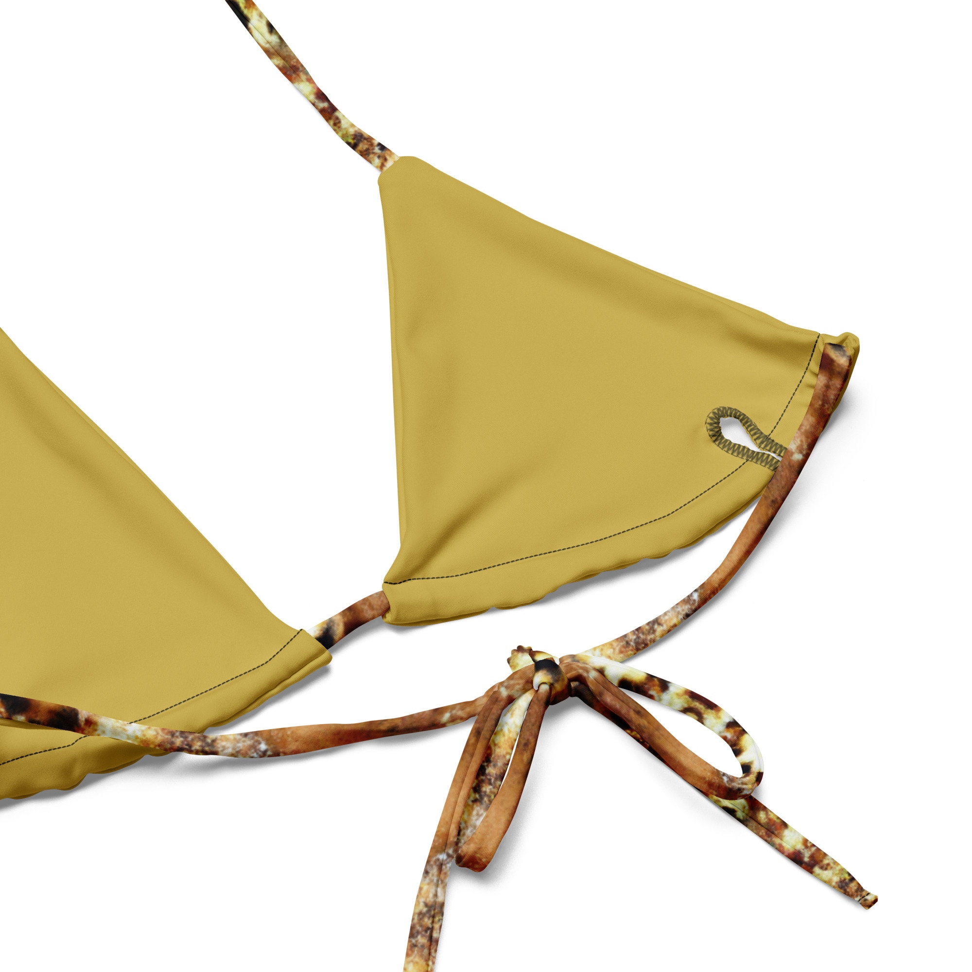 Triangle Top String Honey Leopard Triangle Top String Bikini Set, Strappy Triangular Bikini ...