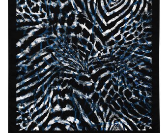 Sapphire Dark Bandana, Psychedelic Festival Bandana, Pocket Square, Handkerchief, Hair Accessory, Bandana Scarf, Black & Blue Bag Accessory