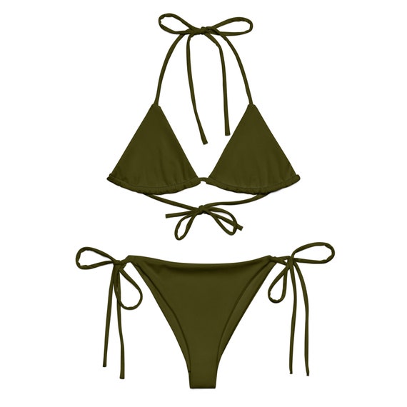 Olive Green Bikini, Solid String Bikini, Triangle Bikini, Mix and