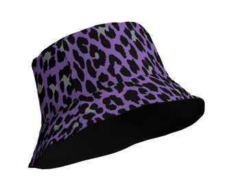 Purple Leopard Reversible Bucket Hat, Two Sided Bucket Hat, Festival Hat, Beach Hat, Moisture-Wicking Breathable Hat, Club Hat, Festival Set