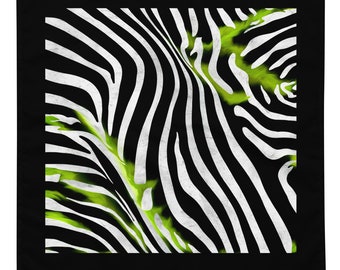 Lime Zebra Bandana, Psychedelische Bandana, Lebendiger Tierdruck, Festival Bandana, Gesichtsmaske, Grün Zebra Taschenzubehör, Zebra Taschentuch