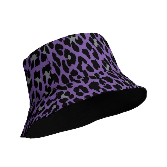 Purple Leopard Reversible Bucket Hat, Two Sided Bucket Hat  display picture 2