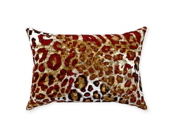 Ruby Leopard Throw Pillow, Luxury Accent Pillow, Red Animal Print Accent Pillow, Leopard Home Decor, Porch Decor, Housewarming Gift