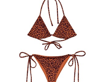 Leopard Bikini Set, Cheetah String Bikini, Rust Animal Print, Orange Triangle Top Bikini, Padded Two Piece Swimsuit, Eco-Friendly Bikini