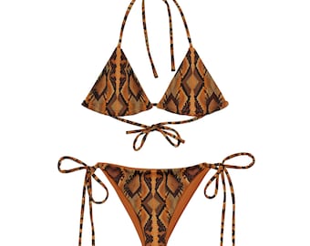 Desert Snakeskin String Bikini, Brown Orange Rust Bronze Gold Snake Bikini, Reptile Swimwear, Snake String Bikini Set, Animal Print Bikini