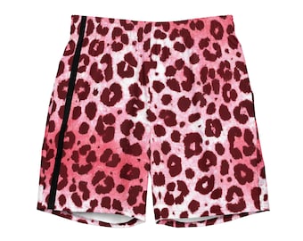Pink Red White Swim Trunks, Red Leopard Shorts, Tropical Shorts, Beach Shorts, Men's Swimwear, Quick Dry Athletic Shorts, Matching Sets
