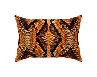 Snake Pillow, Diamondback Snake Throw Pillows, Exotic Animal Print Pillow, Accent Throw Pillow, Modern Home Decor, Brown Orange Gold Pillow