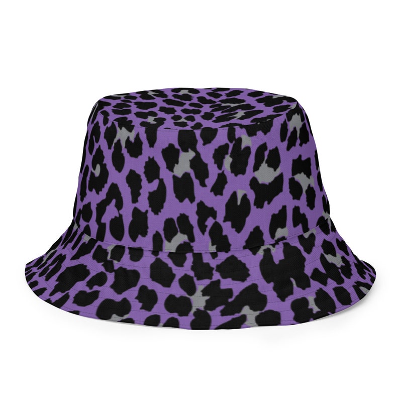 Purple Leopard Reversible Bucket Hat, Festival Hat, Moisture Wicking Breathable Hat