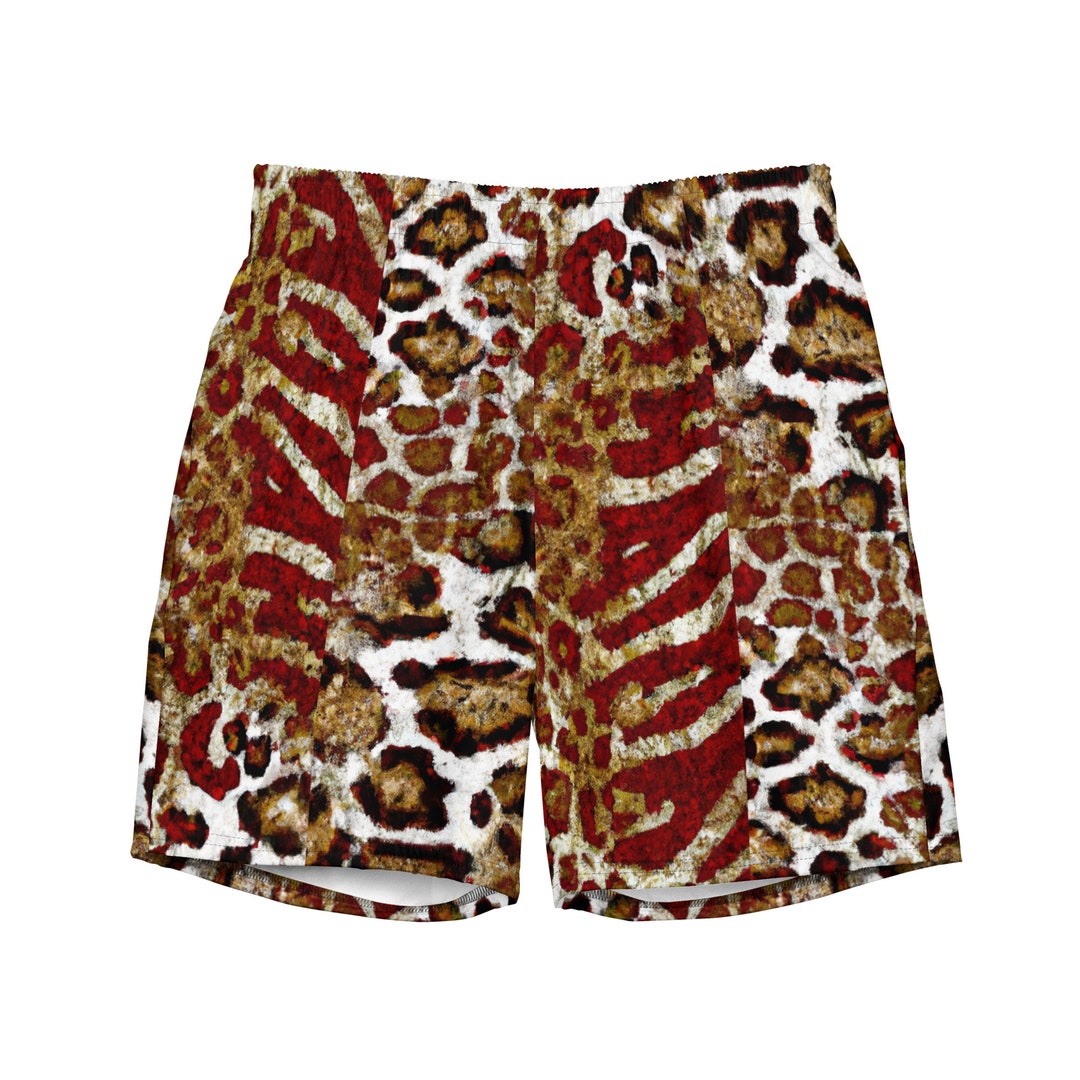 Gym to Swim Shorts, Ruby Leopard Men's Swim Trunks, Psychedelic Leopard ...