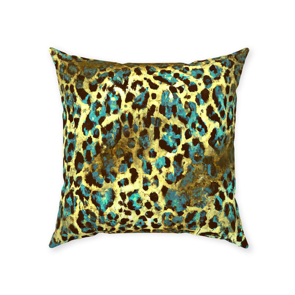 Teal Leopard Throw Pillow, Vibrant Animal Print, Porch Décor, Modern Home Décor, Leopard Décor, Animal Accent Pillow, Teal And Gold Pillow