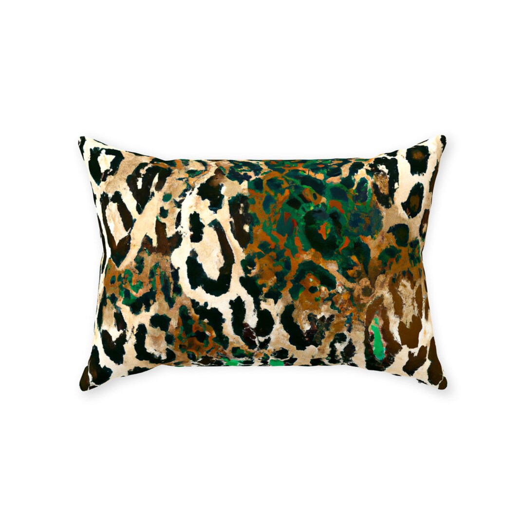 Emerald Leopard Throw Pillow, Luxury Animal Print Decor, Green Leopard Pillow, Couch Pillow, Bed