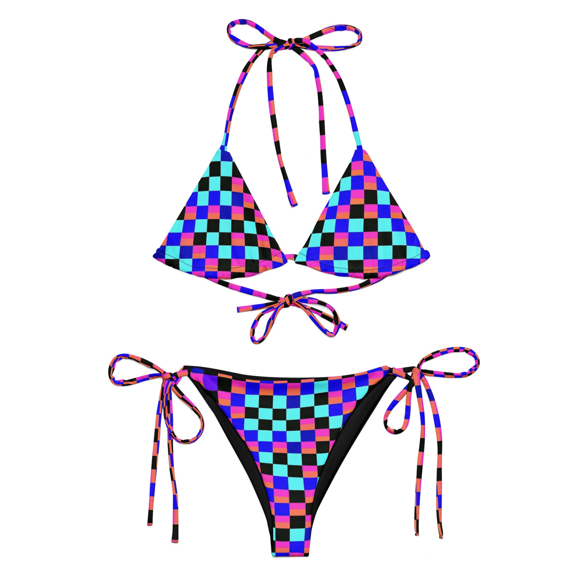水着・ラッシュガード Piscess Plaid Check Triangle Bikini_Blue PISCESS Plaid Check Triangle Bikini - Blue | International Store