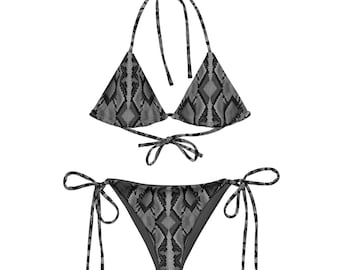 Bikini serpent noir, bikini gris foncé, maillot de bain deux pièces reptile, bikini string peau de serpent, bikini à imprimé animal, ensemble assorti, tailles 2XS-6XL