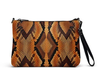 Snake Skin Crossbody Bag, Aztec Desert Snake Purse, Orange Brown Snake Pattern Side Bag, Leather Hip Bag, Animal Print Clutch, Reptile Bag