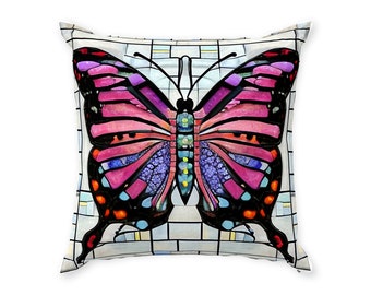 Mosaic Butterfly Throw Pillow, Fun Child's Room Pillow, Gift for Butterfly Lover, Porch Décor, Couch Pillow, Bed Accent Room Pillow