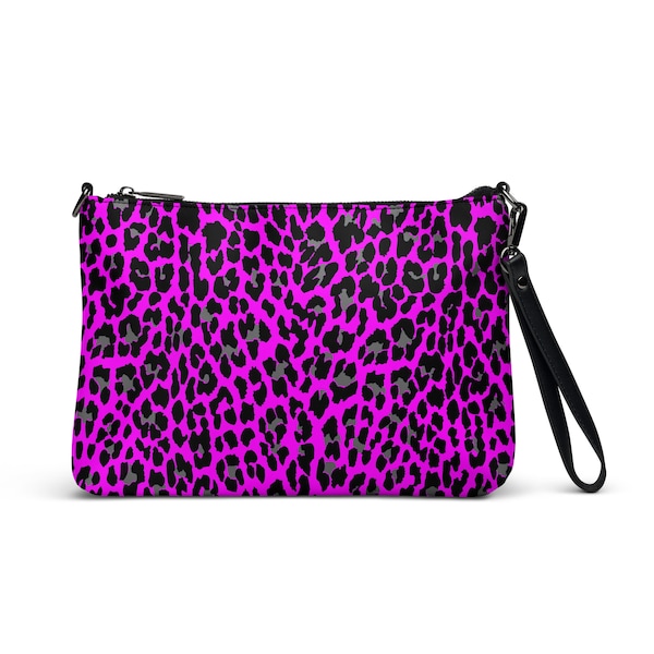 Fuchsia Crossbody Bag Purse, Phone Wallet Clutch, Day to Night Clutch, Leather Bag, Leopard Leather Wristlet, Convertible Straps
