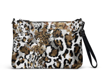 Cartera para teléfono, bolso de mano, bolso de día y de noche y correas convertibles, accesorios de leopardo blanco, bolso de mano de cuero, bolso cruzado con estampado de leopardo de las nieves