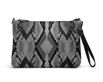 Black and Gray Snake Skin Crossbody Bag, Charcoal Snake Purse, Snake Pattern Side Bag, Leather Hip Bag, Animal Print Clutch, Reptile Bag
