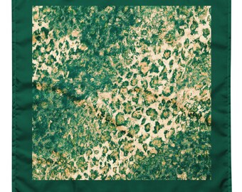 Green Golden Leopard Bandana, Animal Print Festival Clothing, Handkerchief, Face, Hair Accessory, Hair Scarf, Bag Accessory, Matching Set