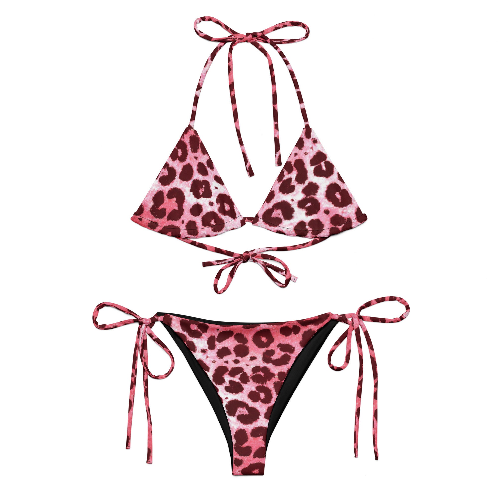 Leopard in Red and Blue Sustainable Women's High Waisted Two-Piece Bikini