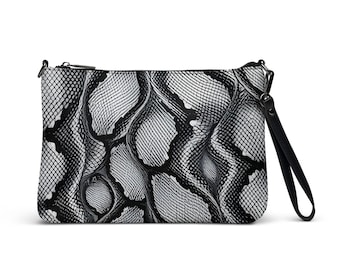 Snake Skin Crossbody Bag, Black and White Snake Purse, Snake Pattern Side Bag, Hip Bag, Animal Print Clutch, Reptile Bag, Detachable Straps