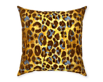 Tanned Turquoise Leopard Throw Pillow, Leopard Accent Throw Pillow, Rustic Urban Decor, Farm House Pillow, Tanned Leather Country Style