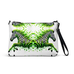 Zebra Umhängetasche, Schleimgrün, Schwarz und Weiß, Animal Print Leder Handgelenk Clutch Tasche mit Wandelbaren Riemen, Urban Street Style