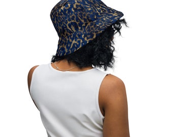 Cobalt Bold Leopard Print Reversible Bucket Hat, Festival Hat, Party Hat, Moisture-Wicking Breathable Bucket Hat, Club Hat, Unisex Hat