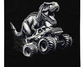 Monster Truck Bandana, Biker Bandana, Edgy Bold Graphic Art, Dinosaur on a Monster Truck Bandana, T-Rex Bandana, Dino Truck, Gift for Kids
