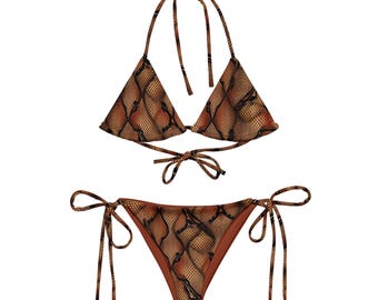 Desert Snake Bikini, Horned Adder Western Diamondback Rattlesnake Bikini, Brown Orange Rust Bronze Copper Snake Bikini Set, Reptile Swimwear