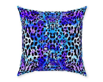 Jungle Cat Pillow, Indigo Leopard Throw Pillows, Cheetah Accent Pillow, Psychedelic Vibrant Animal Print, Porch Décor, Modern Home Décor