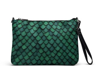 Dragon Scales Crossbody Purse, Animal Print Side Bag, Serpent Skin Clutch, Green Wristlet Wallet, Dragon Accessories, Removable Straps