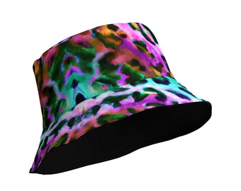 Psychedelic Bucket Hat, Two-Sided Hat, Leopard Print Hat, Rainbow Bucket Hat, Reversible Bucket Bat, Futuristic Bucket Hat, Party Hat