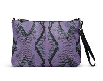 Violet Snake Skin Crossbody Bag, Purple Snake Purse, Dark Purple Snake Pattern Side Bag, Leather Hip Bag, Animal Print Clutch, Reptile Bag