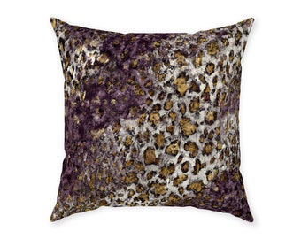 Amethyst Leopard Throw Pillow, Animal Accent Pillow, Leopard Home Décor, Purple and Gold Couch Pillow, Luxury Animal Print, Porch Décor