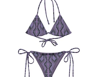 Violet Snake Skin Bikini, Purple Snake String Bikini, Vibrant Animal Print Swimwear, Matching Set, Sizes 2XS-6XL, Two Piece Swimsuit