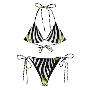 Zebra String Bikini, Green Zebra Bikini, Eco-friendly Swimwear, Lime