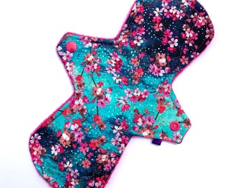 Reusable Cloth Menstrual Pad Period Pad Ecofriendly Pad Postpartum Pad Incontinence Pad Cloth Pad Custom Style Cherry Blossoms Blue