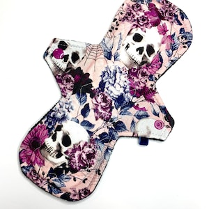 Reusable Cloth Menstrual Pad Period Pad Ecofriendly Pad Postpartum Pad Incontinence Pad Cloth Pad Custom Style Purple Floral Skulls Witchy