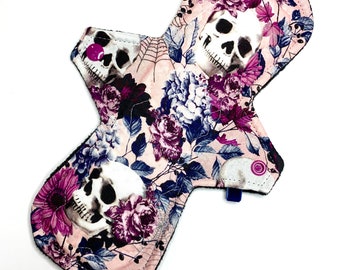 Reusable Cloth Menstrual Pad Period Pad Ecofriendly Pad Postpartum Pad Incontinence Pad Cloth Pad Custom Style Purple Floral Skulls Witchy