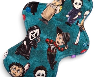 Compresa menstrual reutilizable personalizada / Compresa menstrual de tela ecológica / Compresa posparto / Asesinos de películas de terror de dibujos animados