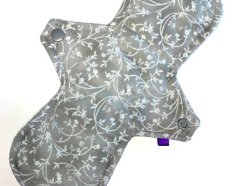 Almohadilla menstrual de tela reutilizable, almohadilla ecológica, almohadilla posparto, almohadilla de incontinencia, almohadilla de tela, estilo personalizado, floral gris y blanco