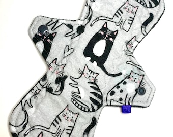 Reusable Cloth Menstrual Pad Period Pad Ecofriendly Pad Postpartum Pad Incontinence Pad Cloth Pad Custom Style Flannel Black and Grey Cats